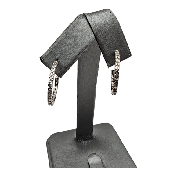 Jones New York Cubic Zirconia Hoop Rochelle Earrings Silvertone w/ Box & Pouch‎ - Picture 5 of 8